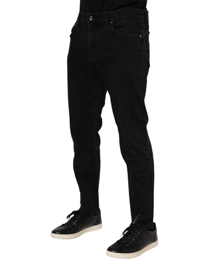Dolce &amp; Gabbana – Schwarze Slim-Fit-Jeans aus Baumwolle mit Logo-Schild