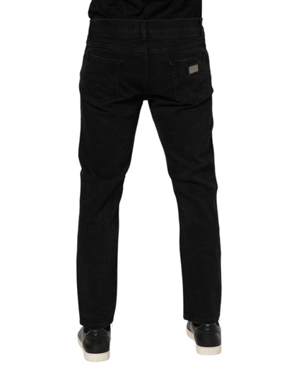 Dolce &amp; Gabbana – Schwarze Slim-Fit-Jeans aus Baumwolle mit Logo-Schild