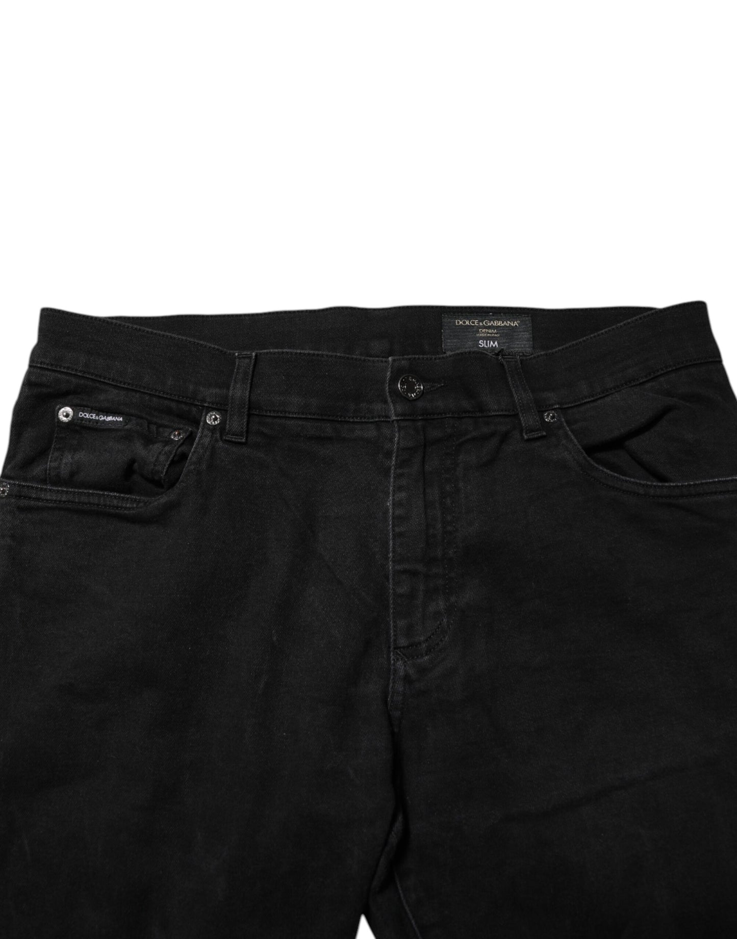 Dolce &amp; Gabbana – Schwarze Slim-Fit-Jeans aus Baumwolle mit Logo-Schild