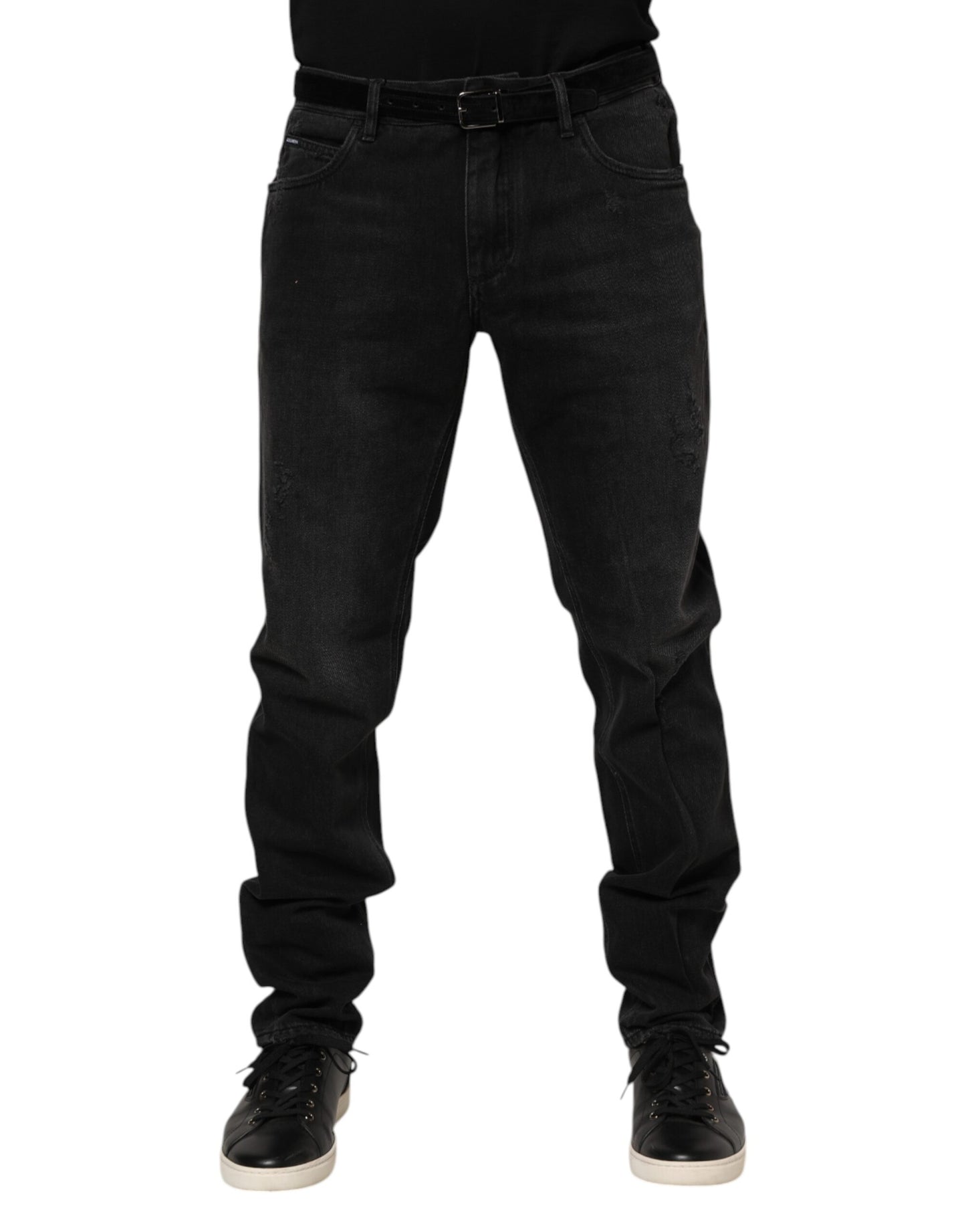 Dolce &amp; Gabbana – Schwarze Skinny-Jeans aus Baumwolle mit Logo-Schild
