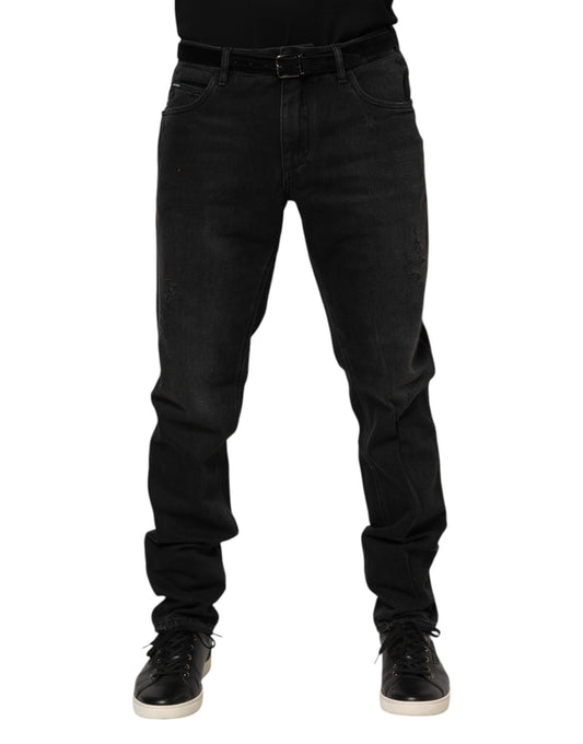 Dolce &amp; Gabbana – Schwarze Skinny-Jeans aus Baumwolle mit Logo-Schild