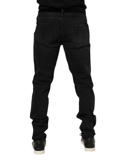 Dolce &amp; Gabbana – Schwarze Skinny-Jeans aus Baumwolle mit Logo-Schild