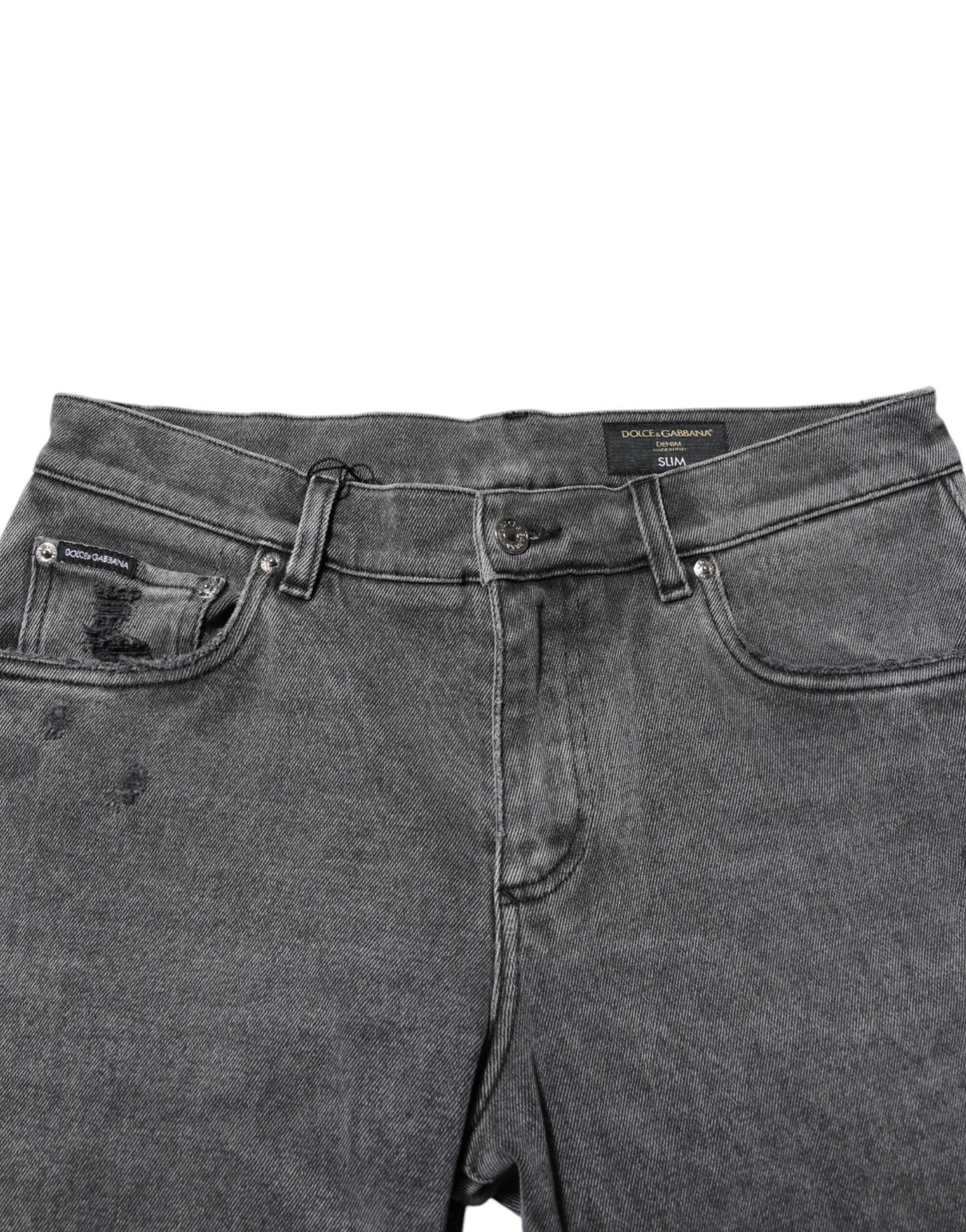 Dolce &amp; Gabbana – Graue Jeans aus Baumwoll-Denim mit Logo-Plakette