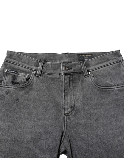 Dolce &amp; Gabbana – Graue Jeans aus Baumwoll-Denim mit Logo-Plakette