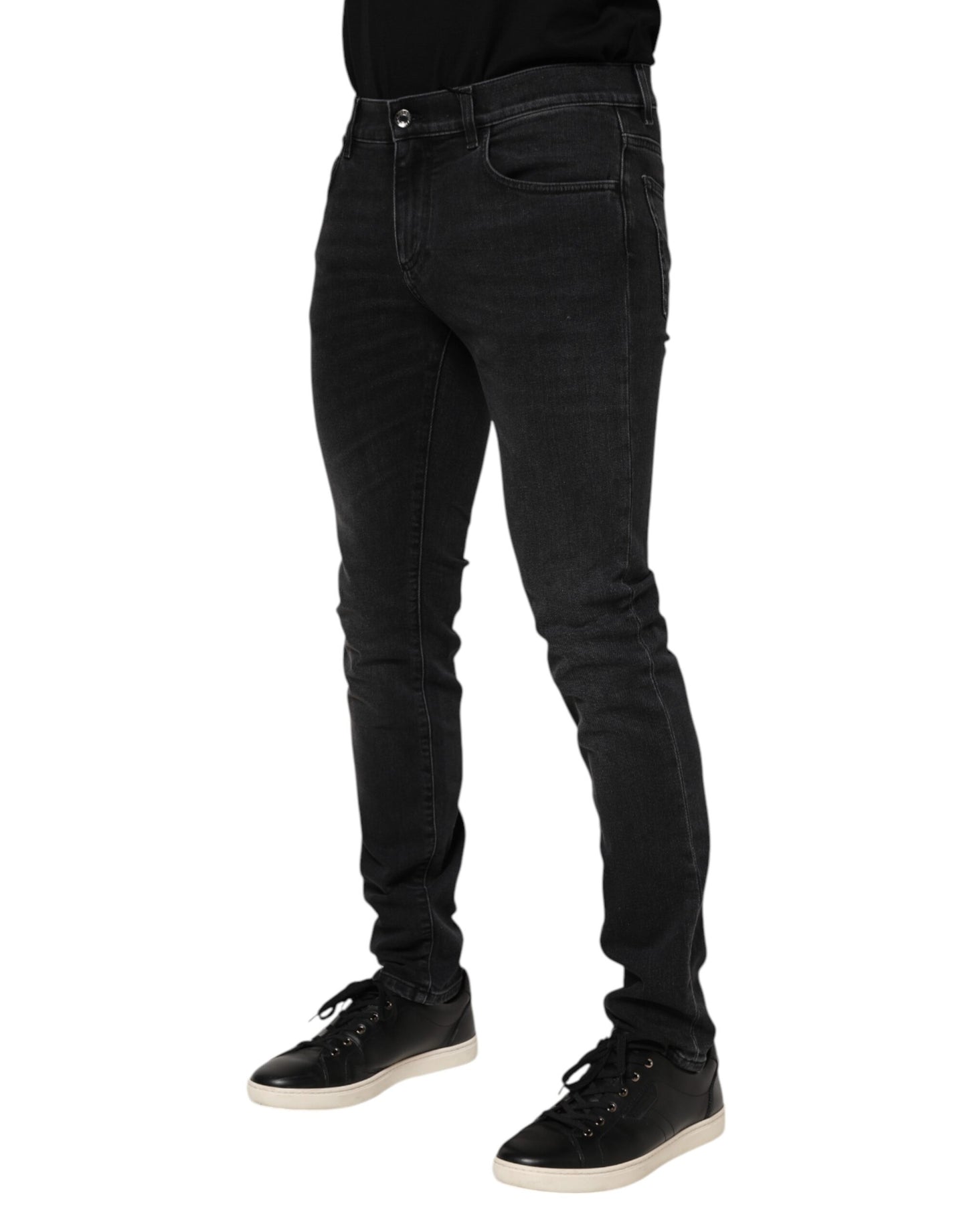 Dolce &amp; Gabbana – Schwarze Skinny-Jeans aus verwaschener Baumwolle
