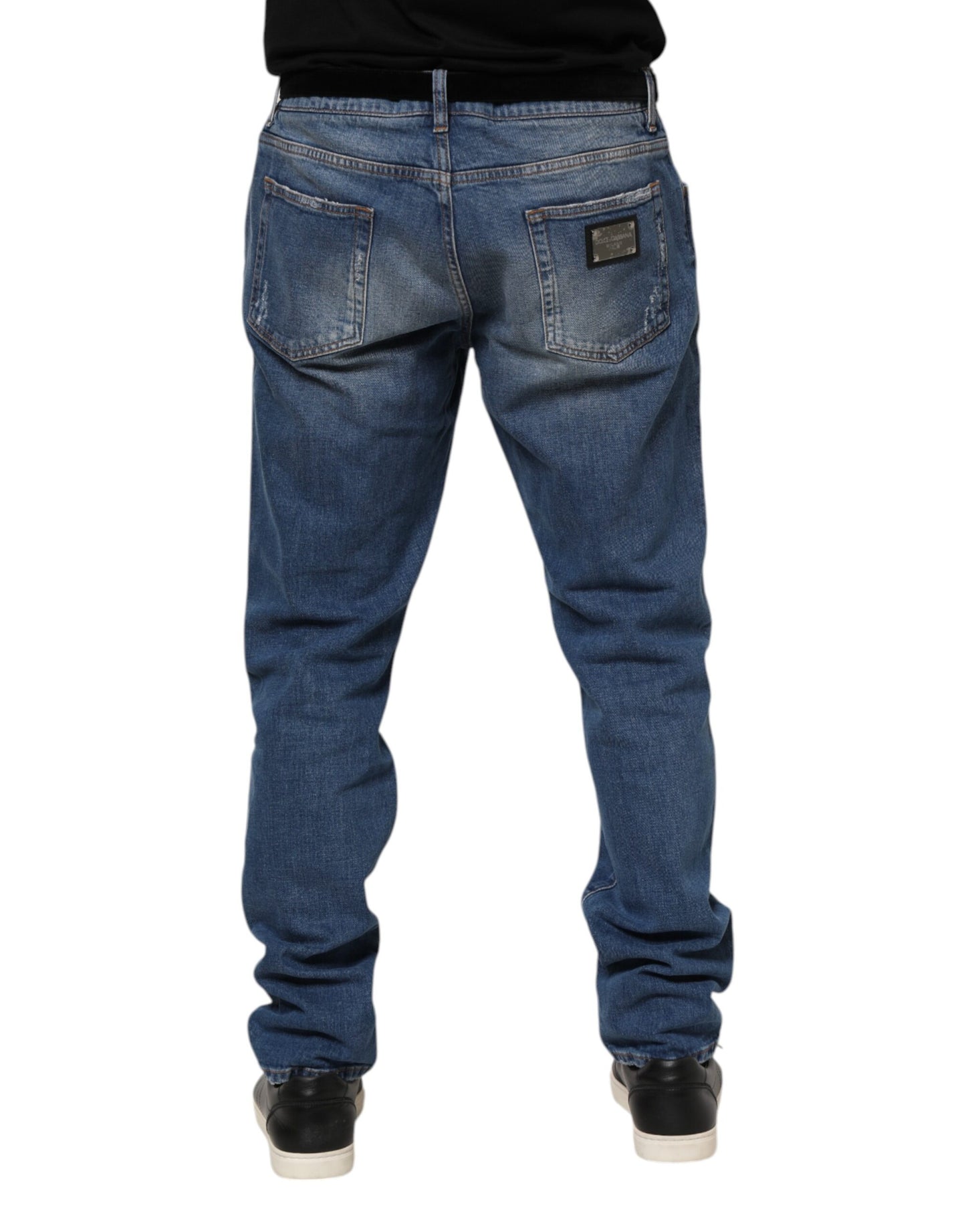 Dolce &amp; Gabbana – Blaue Jeans aus gewaschener Baumwolle mit Logo-Schild