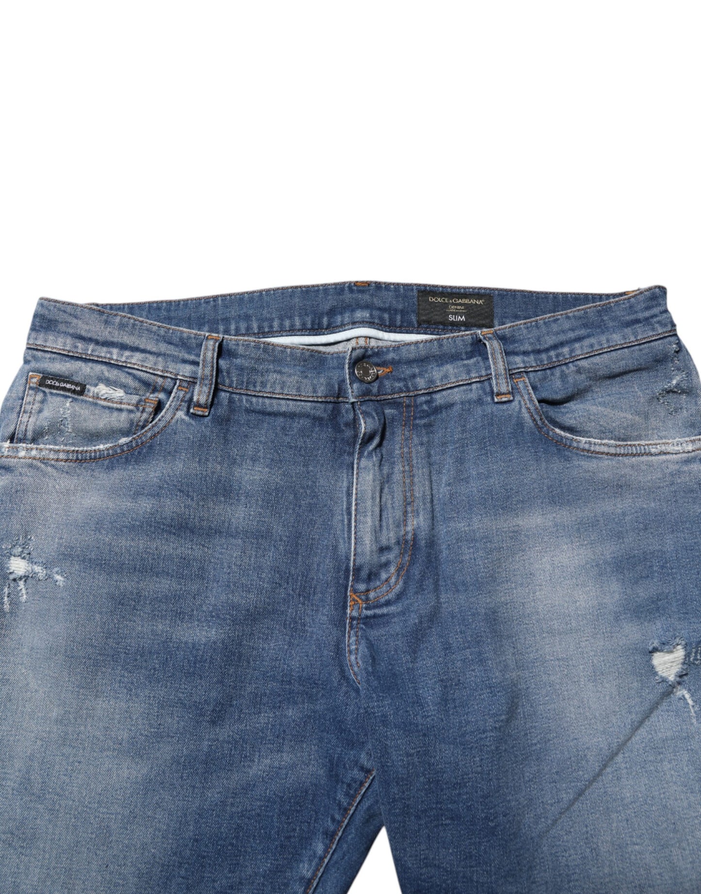 Dolce &amp; Gabbana – Blaue Jeans aus gewaschener Baumwolle mit Logo-Schild