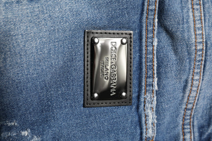 Dolce &amp; Gabbana – Blaue Jeans aus gewaschener Baumwolle mit Logo-Schild