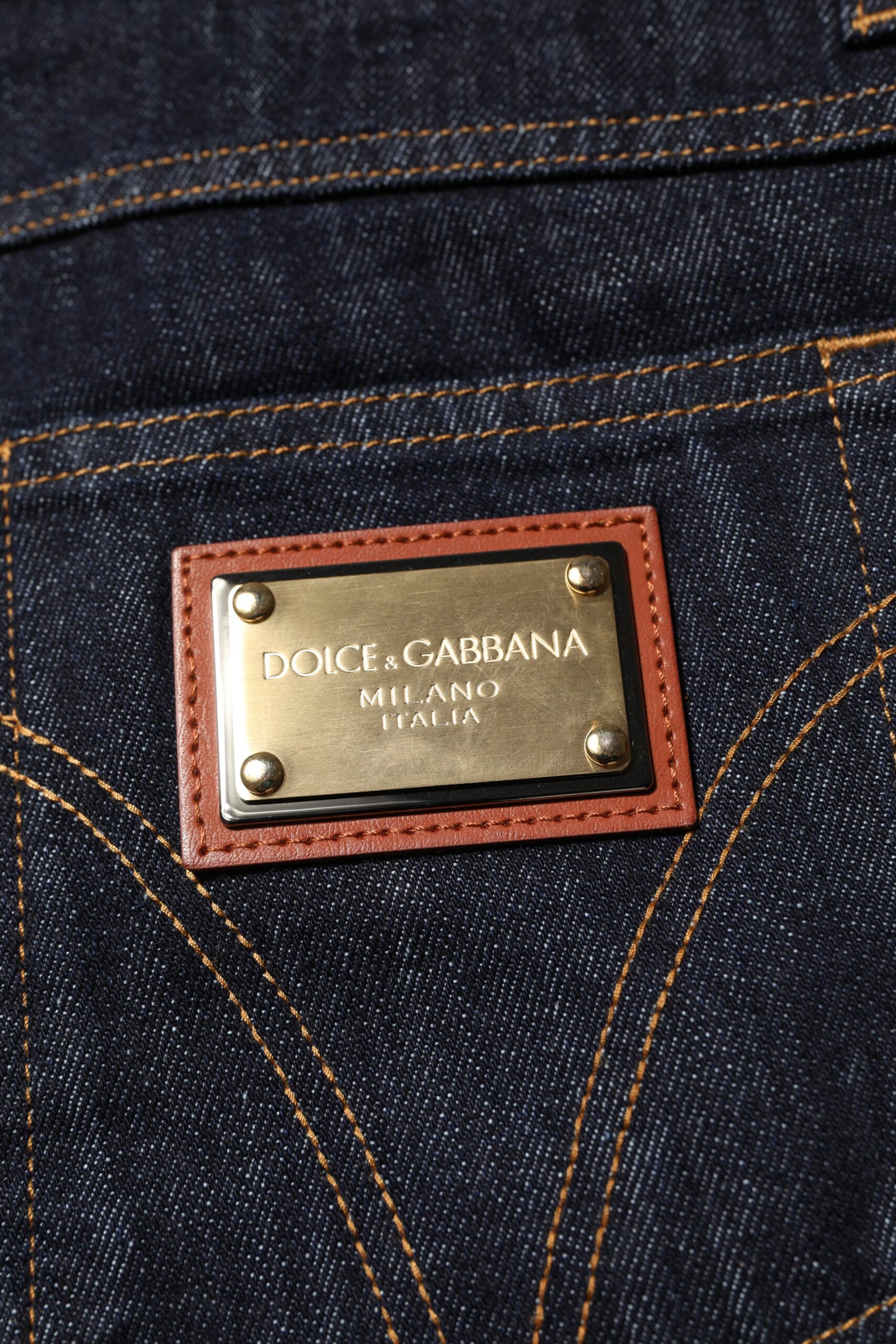 Dolce &amp; Gabbana Dunkelblaue Jeans aus Baumwolle mit Logo-Plakette für Herren