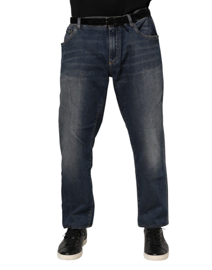 Dolce &amp; Gabbana – Blaue Slim-Jeans aus Baumwolle mit Logo-Schild