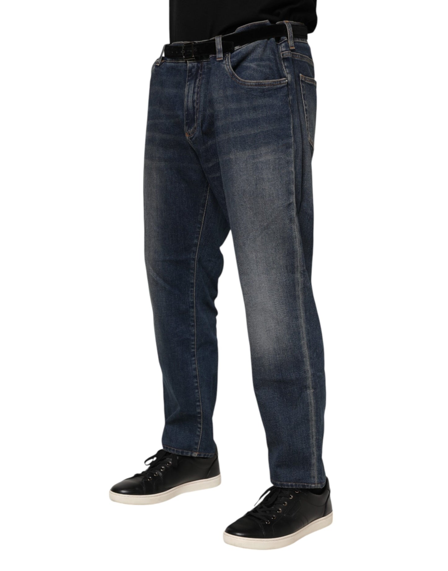 Dolce &amp; Gabbana – Blaue Slim-Jeans aus Baumwolle mit Logo-Schild