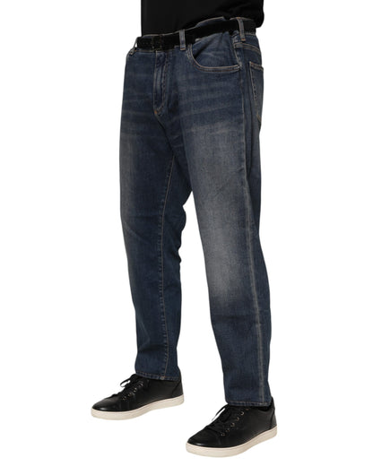 Dolce &amp; Gabbana – Blaue Slim-Jeans aus Baumwolle mit Logo-Schild