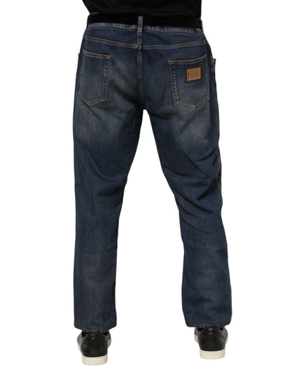 Dolce &amp; Gabbana – Blaue Slim-Jeans aus Baumwolle mit Logo-Schild