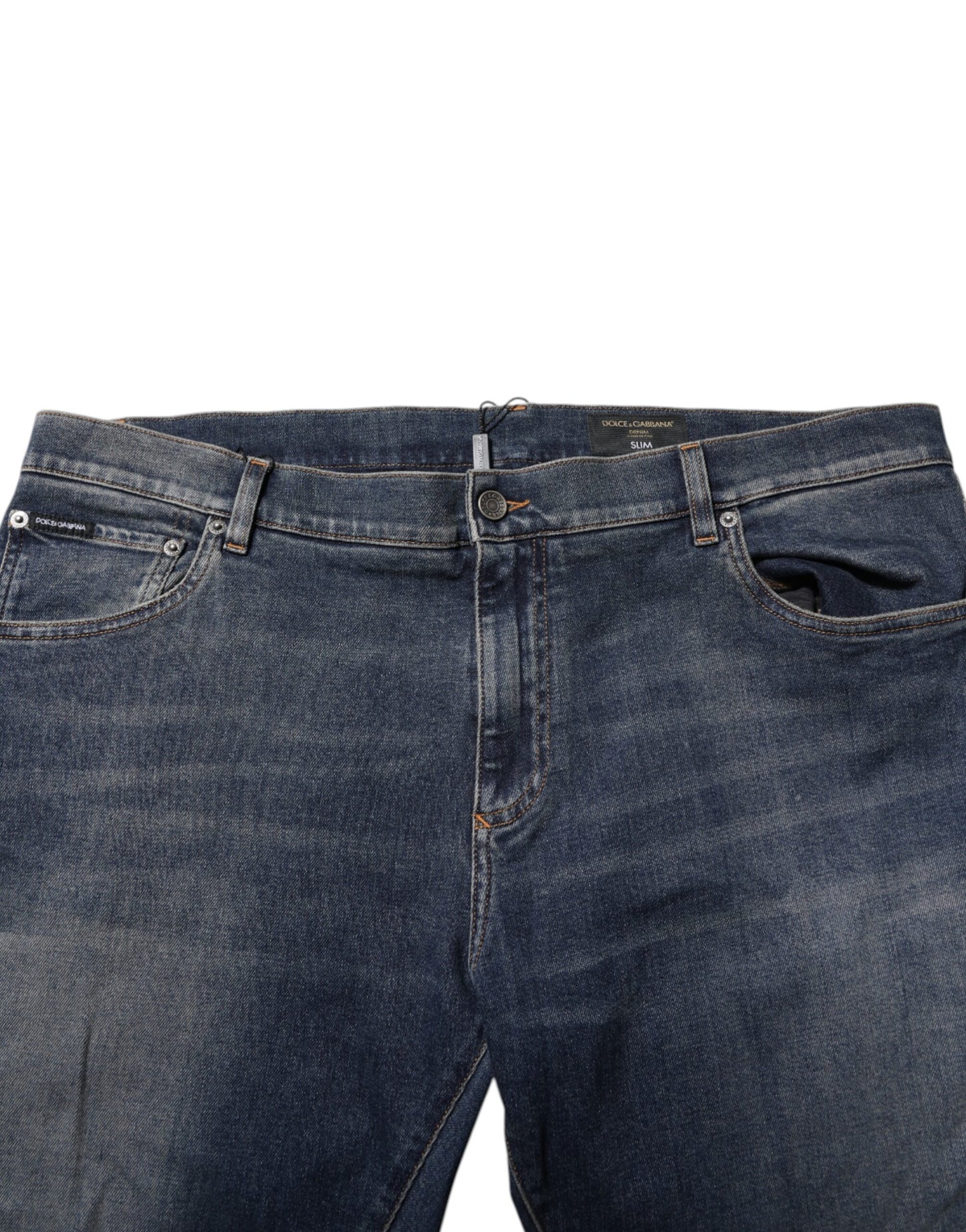 Dolce &amp; Gabbana – Blaue Slim-Jeans aus Baumwolle mit Logo-Schild