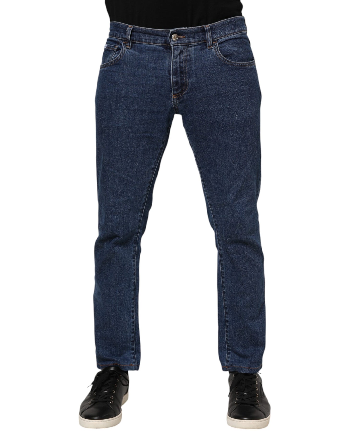Dolce & Gabbana Blue Cotton Logo Skinny Denim Jeans