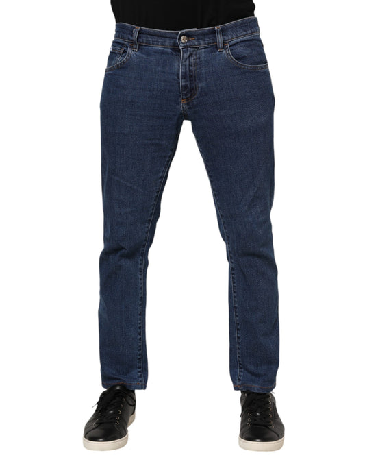 Dolce & Gabbana Blue Cotton Logo Skinny Denim Jeans