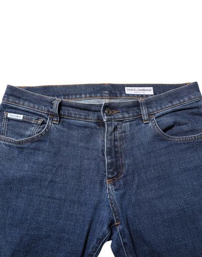 Dolce & Gabbana Blue Cotton Logo Skinny Denim Jeans