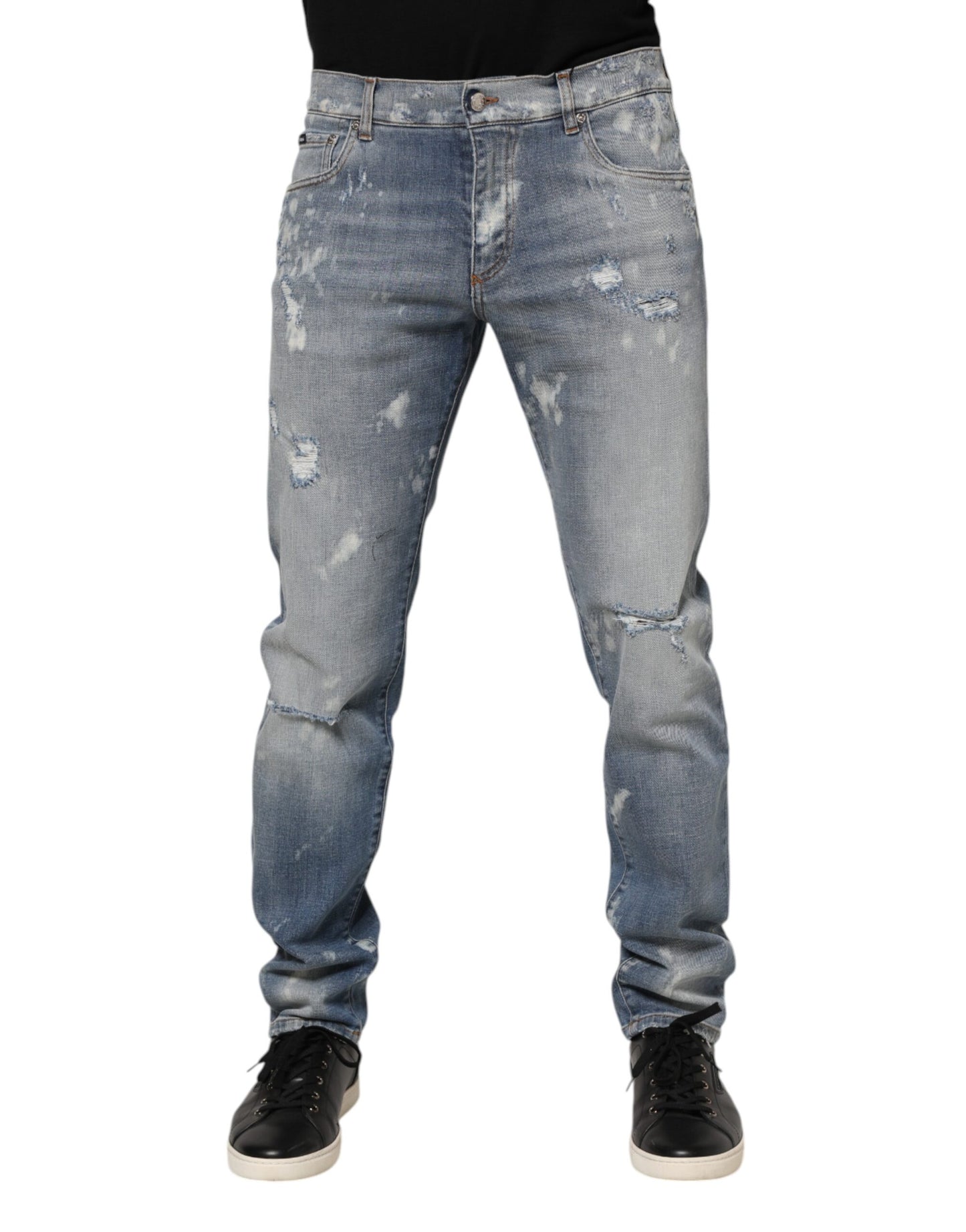 Dolce &amp; Gabbana – Slim Fit-Jeans aus zerfetzter Baumwolle in Blau für Herren