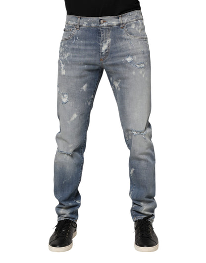 Dolce &amp; Gabbana – Slim Fit-Jeans aus zerfetzter Baumwolle in Blau für Herren