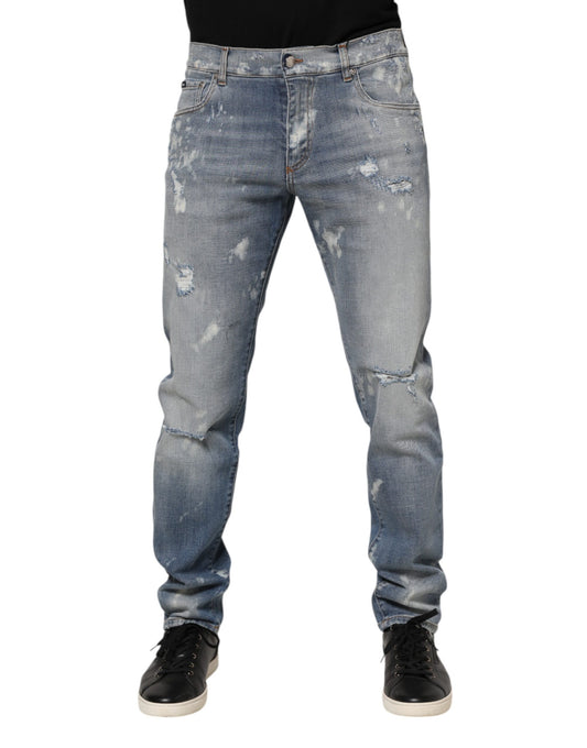 Dolce &amp; Gabbana – Slim Fit-Jeans aus zerfetzter Baumwolle in Blau für Herren