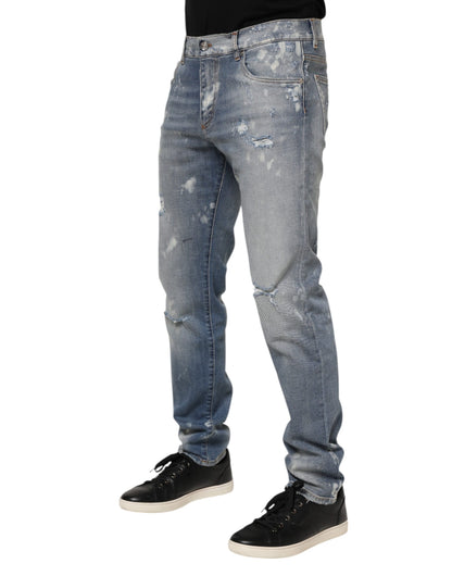 Dolce &amp; Gabbana – Slim Fit-Jeans aus zerfetzter Baumwolle in Blau für Herren