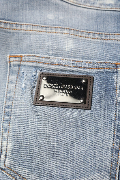 Dolce &amp; Gabbana – Slim Fit-Jeans aus zerfetzter Baumwolle in Blau für Herren
