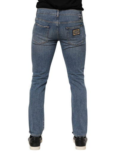 Dolce &amp; Gabbana – Zerfetzte Skinny-Jeans aus blauem Baumwoll-Denim mit Logo