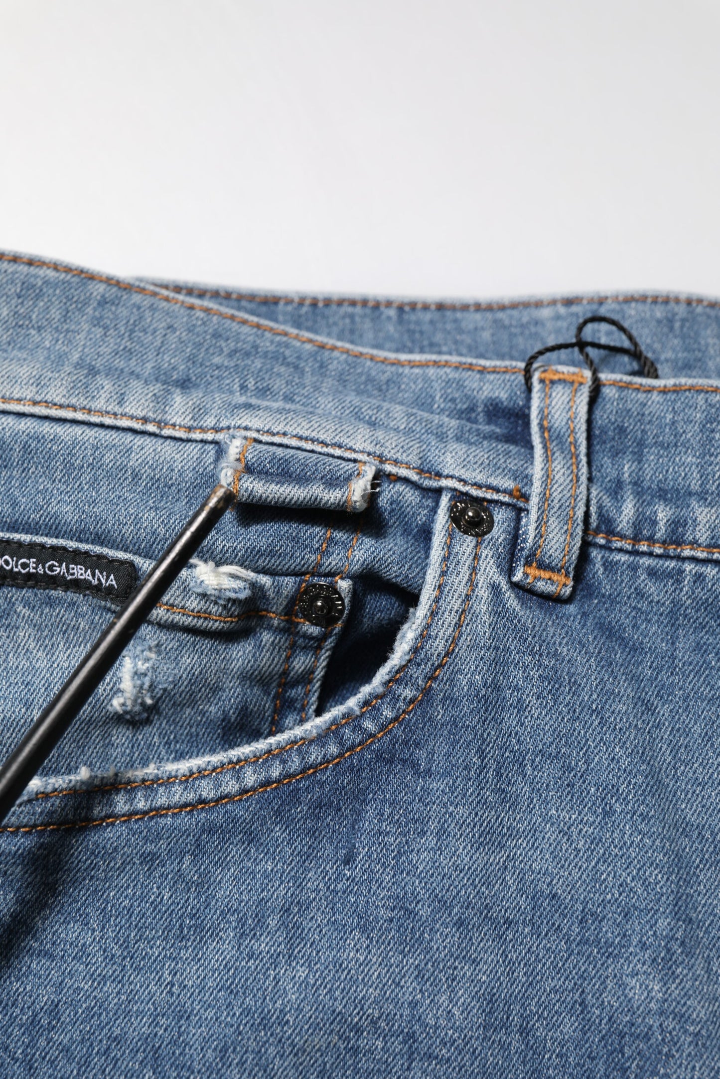 Dolce &amp; Gabbana – Zerfetzte Skinny-Jeans aus blauem Baumwoll-Denim mit Logo