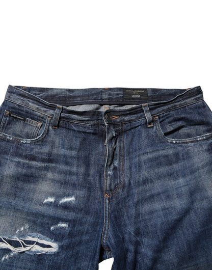 Dolce &amp; Gabbana – Blaue, zerfetzte, konische Jeans aus Baumwolle für Herren