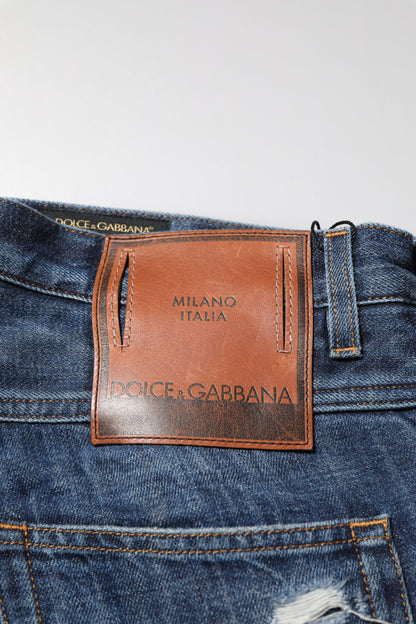 Dolce &amp; Gabbana – Blaue, zerfetzte, konische Jeans aus Baumwolle für Herren