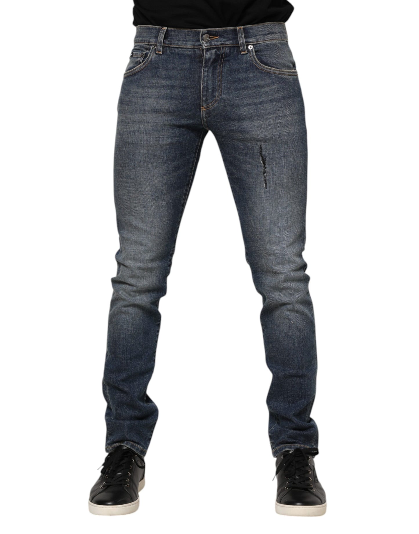 Dolce &amp; Gabbana – Blau verwaschene Skinny-Jeans mit Logo-Plakette für Herren