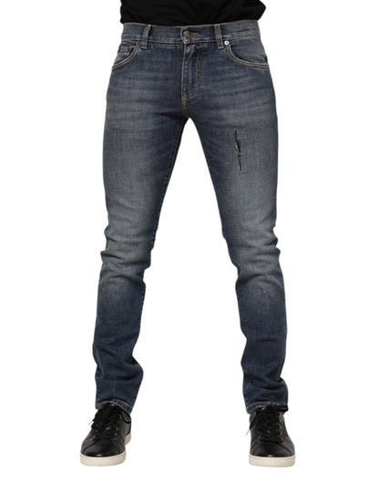 Dolce &amp; Gabbana – Blau verwaschene Skinny-Jeans mit Logo-Plakette für Herren