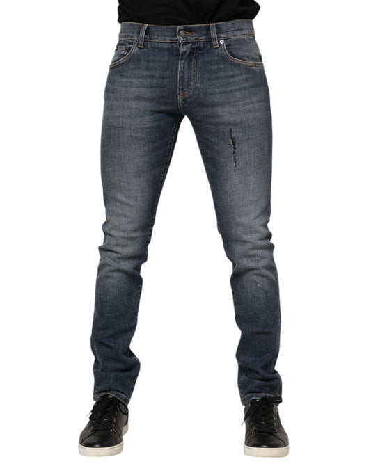Dolce &amp; Gabbana – Blau verwaschene Skinny-Jeans mit Logo-Plakette für Herren