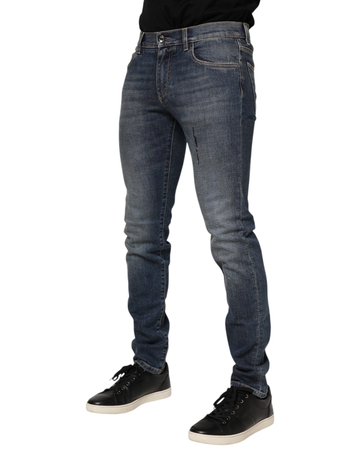 Dolce &amp; Gabbana – Blau verwaschene Skinny-Jeans mit Logo-Plakette für Herren