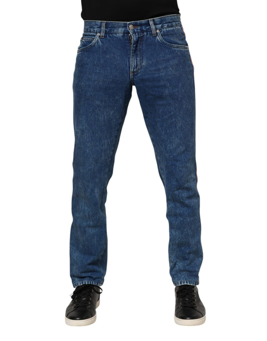Dolce &amp; Gabbana – Blaue Jeans aus Baumwoll-Denim mit Logo-Plakette