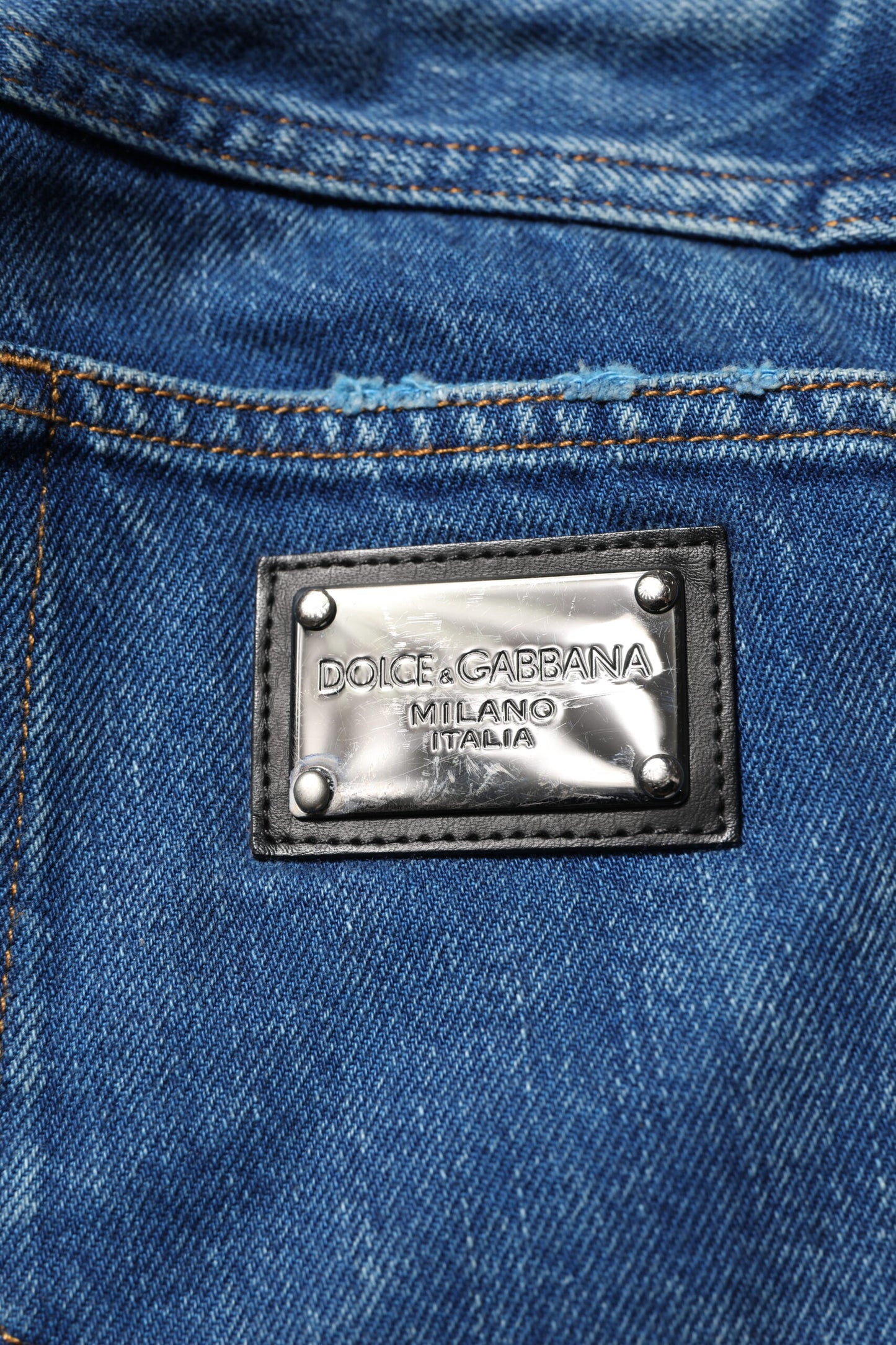 Dolce &amp; Gabbana – Blaue Jeans aus Baumwoll-Denim mit Logo-Plakette
