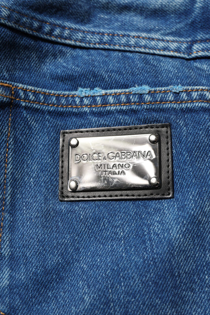 Dolce &amp; Gabbana – Blaue Jeans aus Baumwoll-Denim mit Logo-Plakette