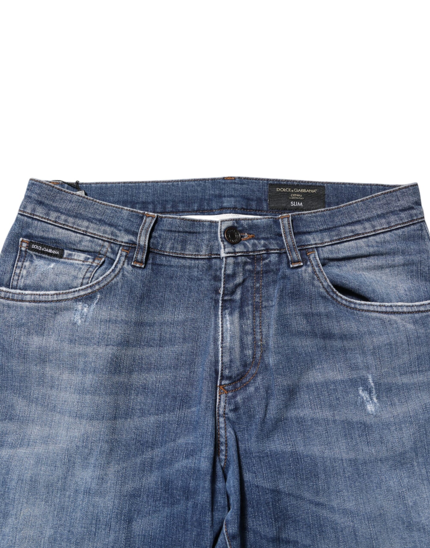 Dolce &amp; Gabbana – Blaue Jeans aus Baumwoll-Denim mit Logo-Plakette