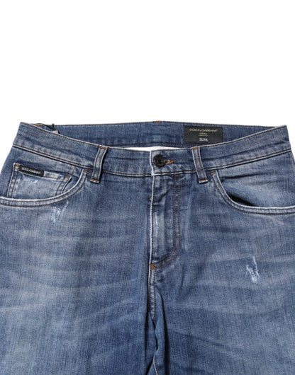 Dolce &amp; Gabbana – Blaue Jeans aus Baumwoll-Denim mit Logo-Plakette
