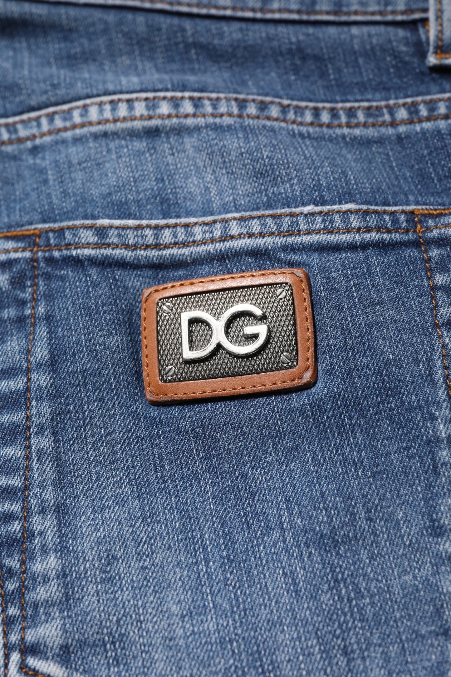 Dolce &amp; Gabbana – Blaue Jeans aus Baumwoll-Denim mit Logo-Plakette