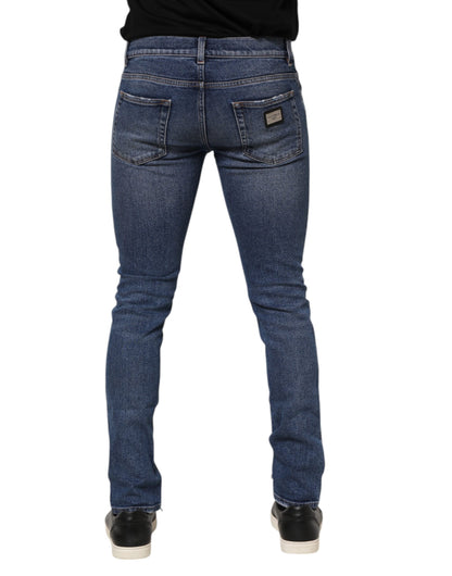 Dolce &amp; Gabbana – Blaue Skinny-Jeans aus Baumwolle mit Logo-Schild für Herren