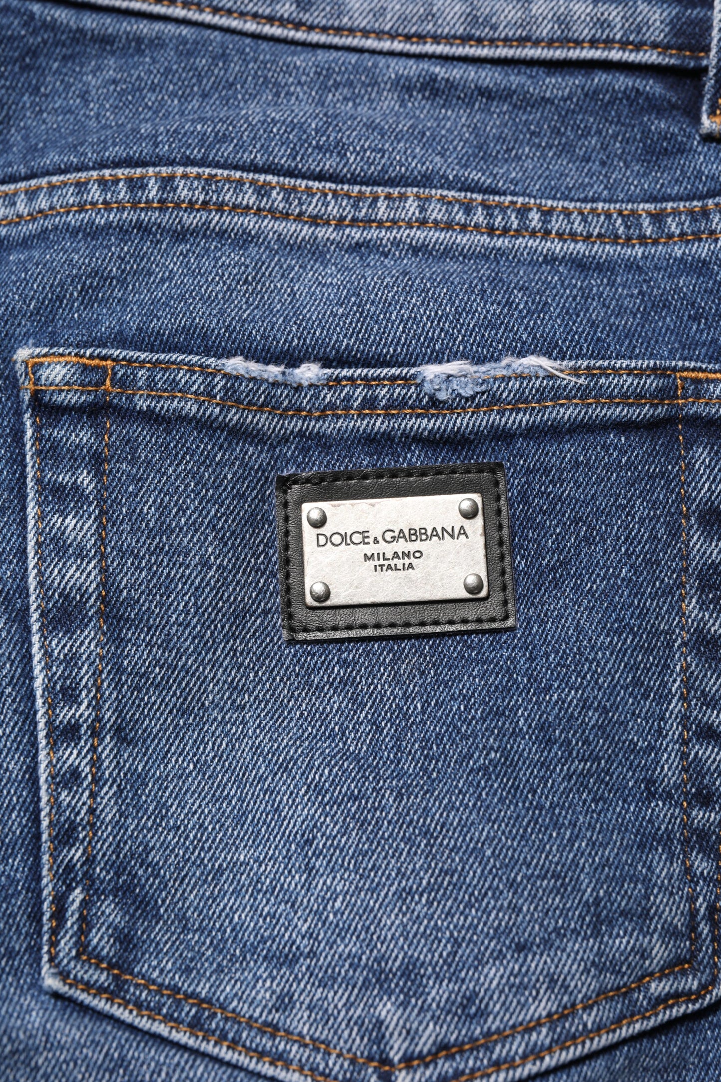 Dolce &amp; Gabbana – Blaue Skinny-Jeans aus Baumwolle mit Logo-Schild für Herren