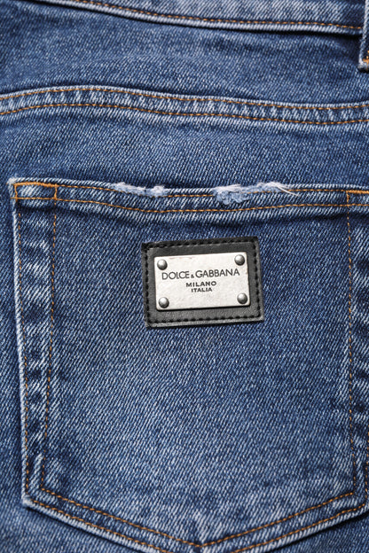 Dolce &amp; Gabbana – Blaue Skinny-Jeans aus Baumwolle mit Logo-Schild für Herren