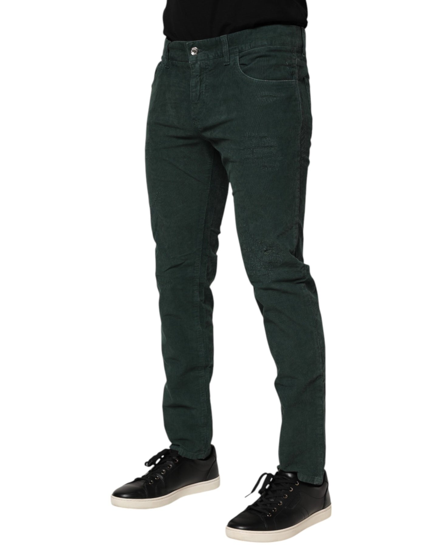 Dolce & Gabbana Green Cotton Corduroy Skinny Pants