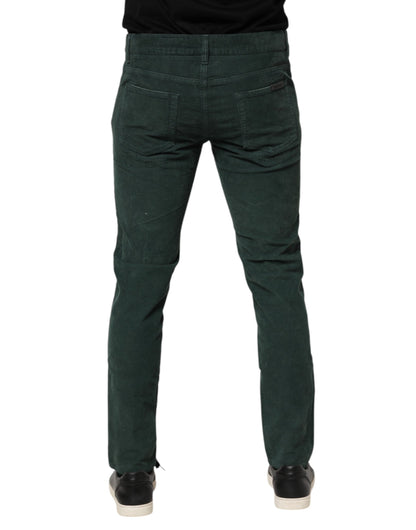 Dolce & Gabbana Green Cotton Corduroy Skinny Pants