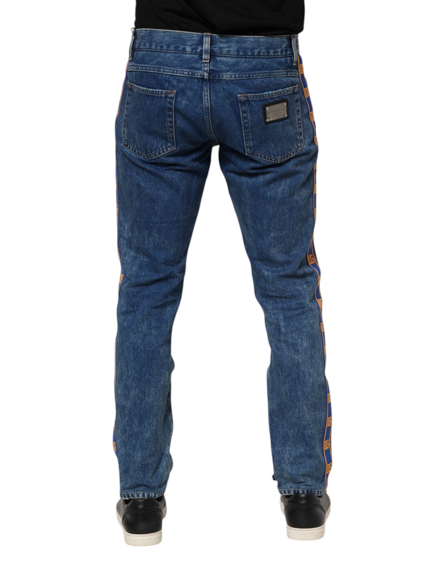 Dolce &amp; Gabbana – Blaue Jeans aus Baumwoll-Denim mit Logo-Plakette