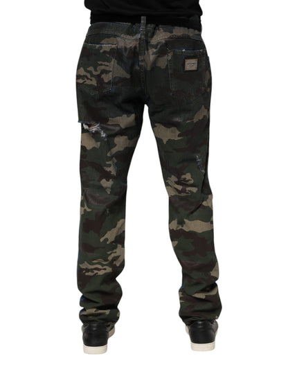 Dolce &amp; Gabbana Blaue Camouflage-Jeans aus Baumwolle