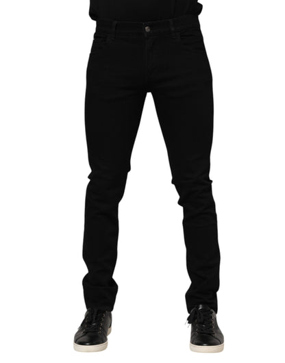 Dolce &amp; Gabbana Dunkelblaue Jeans aus Baumwolle mit Logo-Plakette GOLD