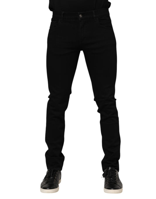 Dolce &amp; Gabbana Dunkelblaue Jeans aus Baumwolle mit Logo-Plakette GOLD