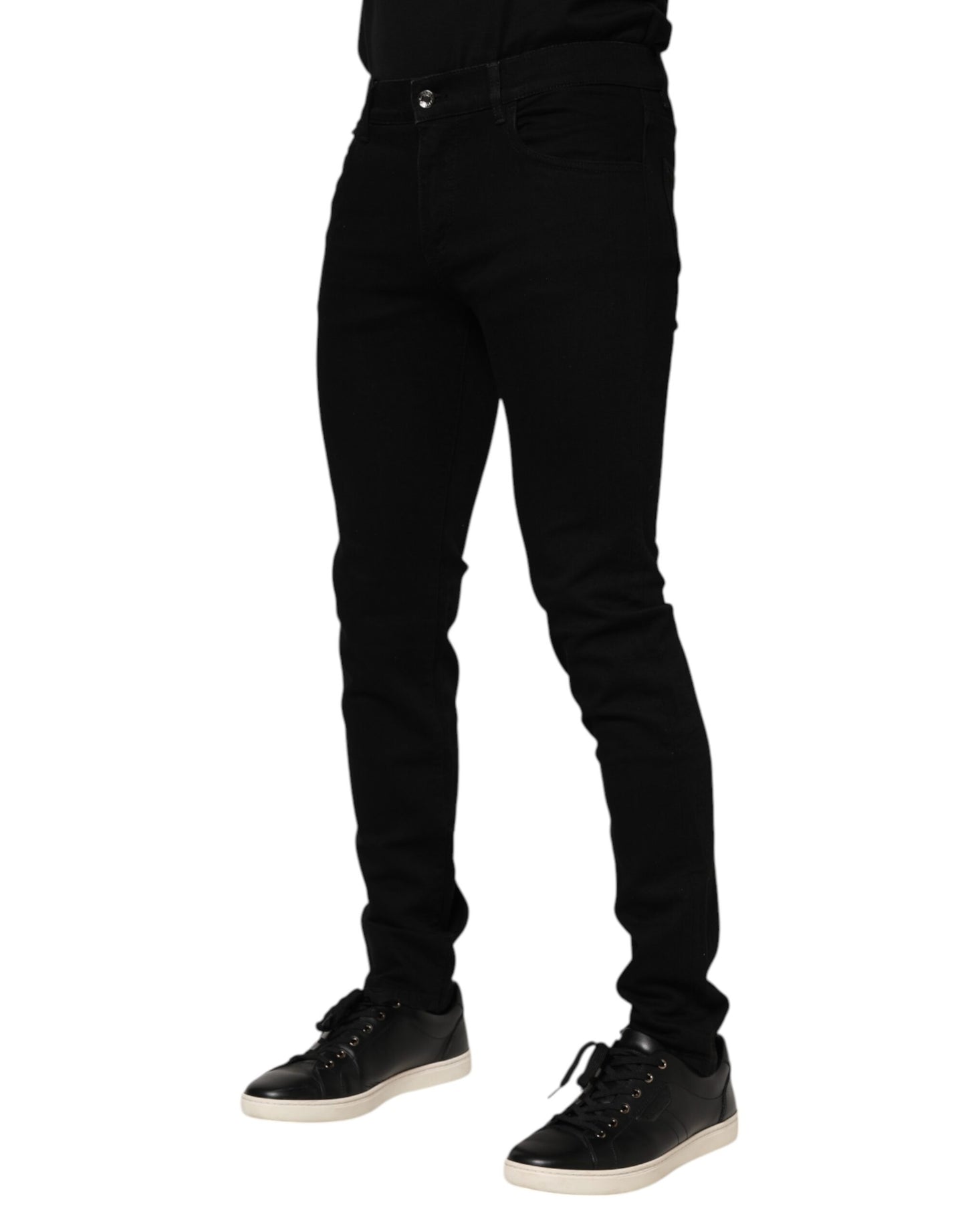 Dolce &amp; Gabbana Dunkelblaue Jeans aus Baumwolle mit Logo-Plakette GOLD